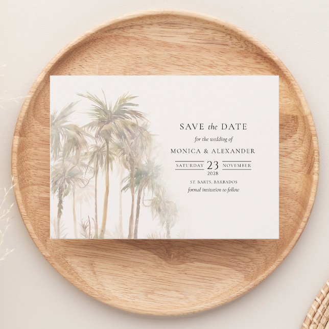Save The Date Palmiers tropicaux modernes (Modern Palm Tree Tropical Watercolor Save the Date Wedding Announcement)