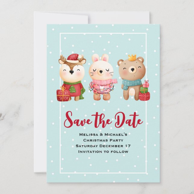 Save The Date Pals de Noël - Ours de rennes et lapin (Devant)
