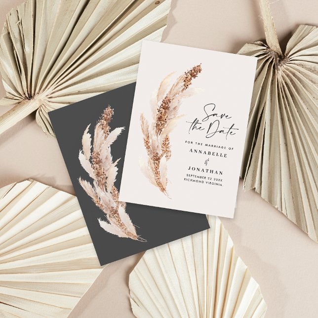 Save The Date Pampas d'herbe bohème naturel moderne mariage (Créateur téléchargé)