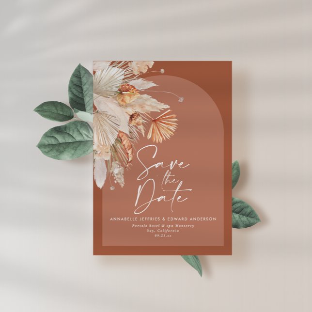 Save The Date Pampas en terre cuite bohème moderne herbe stylé s (Créateur téléchargé)