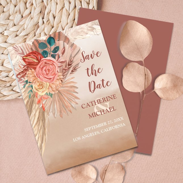 Save The Date Pampas Grass Floral Terracotta Boho Chic Mariage (Créateur téléchargé)