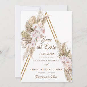 Save The Date Pampas Grass séché Palm Faux Gold Arch Dusty Rose