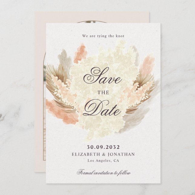 Save The Date Pampas herbe fleurs séchées boho photo (Devant / Derrière)