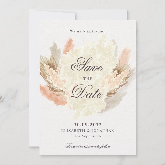 Save The Date Pampas herbe fleurs séchées boho photo (Devant)