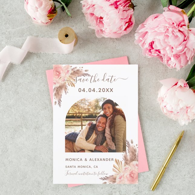Save The Date Pampas herbe photo blush mariage Enregistrer la da (Créateur téléchargé)
