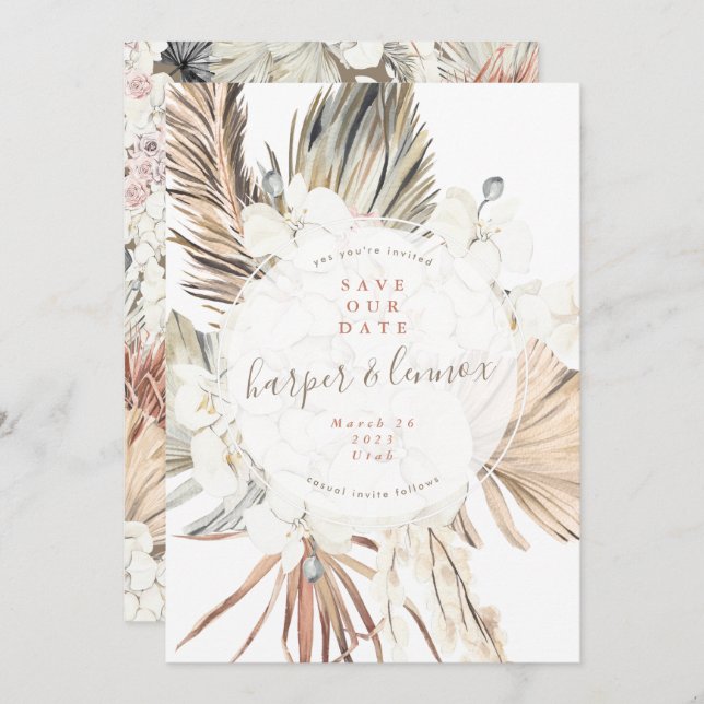 Save The Date Pampas Moderne Boho Beach Summer Arch Enregistrer  (Devant / Derrière)