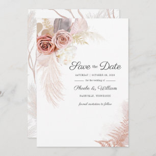 Save The Date Pampas moderne Grass Floral Script Terracotta