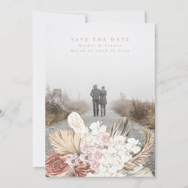 Save The Date Pampas Rose Blush Grass Floral Tropical Jungle (Devant)