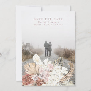 Save The Date Pampas Rose Blush Grass Floral Tropical Jungle