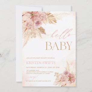 Save The Date Pampas rose pâle Floral Hello Baby shower Invitati