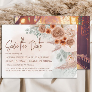 Save The Date Pampas Rustique Mariage en terracotta en laiton