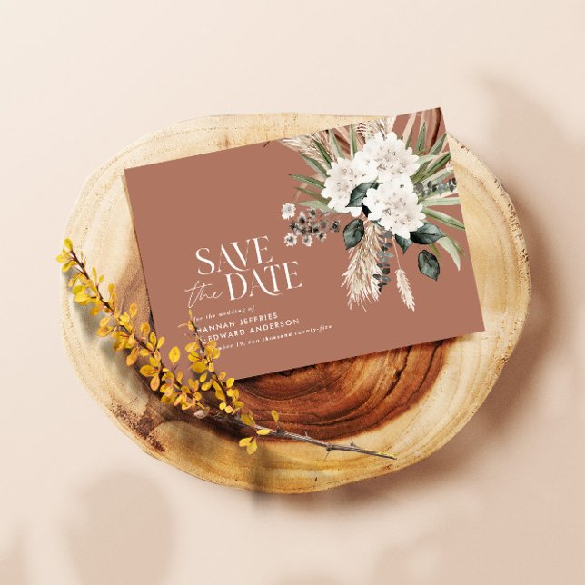 Save The Date Pampas rustique moderne eucalyptus botanique éléga (Créateur téléchargé)