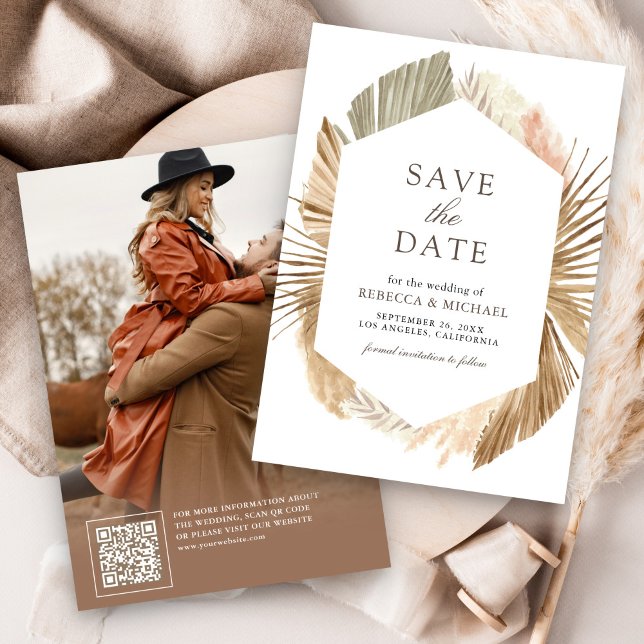 Save The Date Pampas Rustique Séché Palm Feuille Photo Mariage (Créateur téléchargé)