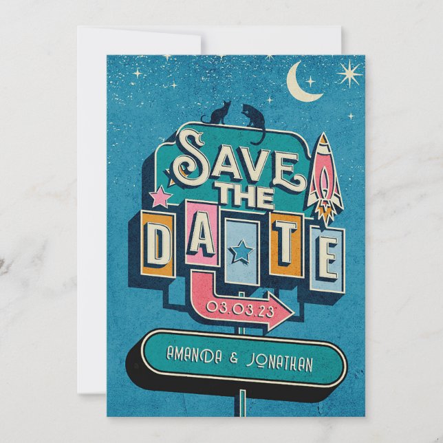Save The Date Panneau de mariage rétro-futuriste (Devant)