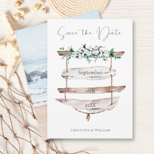 Save The Date Panneau Rustique Wood Beach Aquarelle Floral