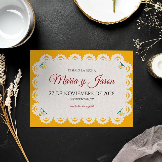 Save The Date Papel Picado Jaune Nuestra Boda Mariage Espagnol (Papel Picado Yellow Nuestra Boda Spanish Wedding Save The Date)