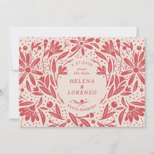 Save The Date Papercut Fleurs Rustiques Antique Rouge