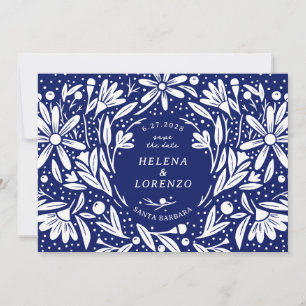Save The Date Papercut Fleurs rustiques bleu marine