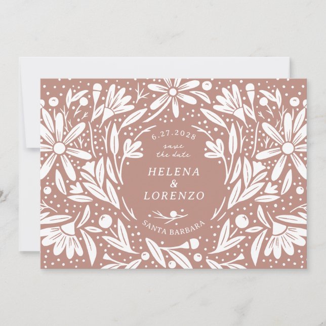 Save The Date Papercut Fleurs Rustiques Rose fusty (Devant)