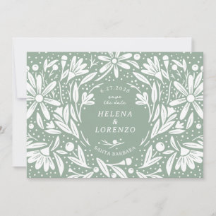 Save The Date Papercut Fleurs rustiques Sage Green