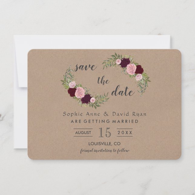 Save The Date Papier d'artisanat floral rustique Marsala Enregis (Devant)