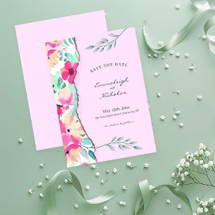 Save The Date Papier déchiré Mariage floral tropical
