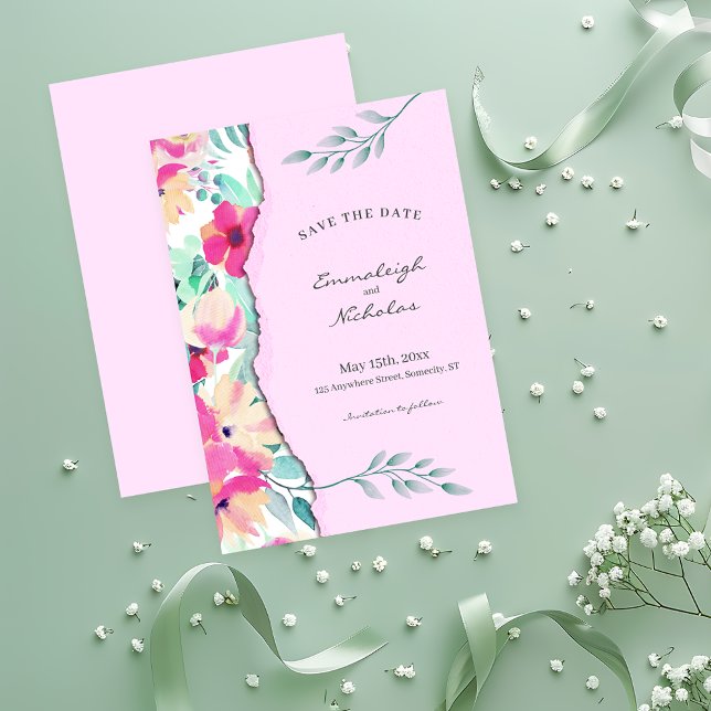 Save The Date Papier déchiré Mariage floral tropical (Créateur téléchargé)