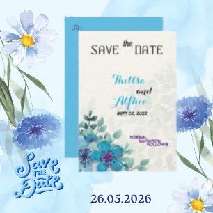 Save The Date Papier écru au felt floral bleu Fleur Épargnez la