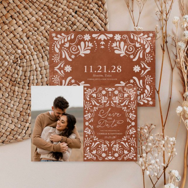 Save The Date Papier en terre cuite Picado Photo Enregistrer la  (Modern Mexican Photo Save the Date Card)