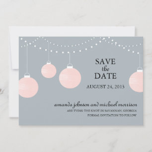 Save The Date Papier rose et gris Mariage à la lanterne Enregist