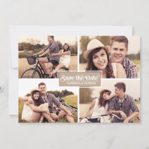 Save The Date Papier Rustique Kraft Four Photo Collage Cadre