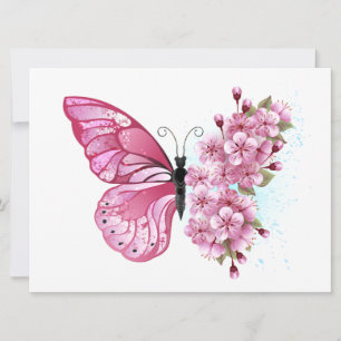 Save The Date Papillon à fleurs avec Sakura rose