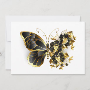 Save The Date Papillon à fleurs d'or avec orchidée noire