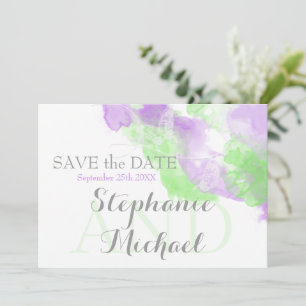 Save The Date Papillon d'aquarelle Lilac Matcha Green Splash