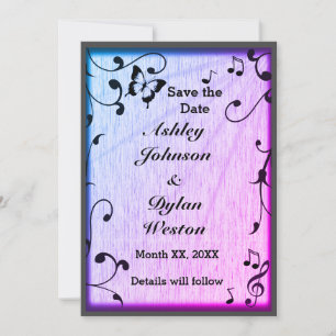 Save The Date Papillon de musique quitte le mariage en bois bleu