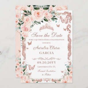 Save The Date Papillon or Rose rose rose pâle Quinceañera