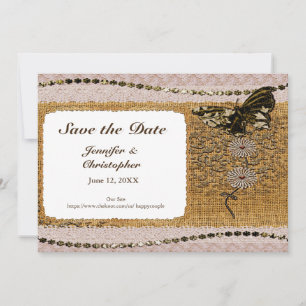 Save The Date Papillon perles florales dentelle & burlap Ajouter
