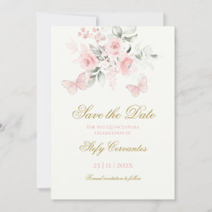 Save The Date Papillon rose Quinceañera Enregistrer La Date