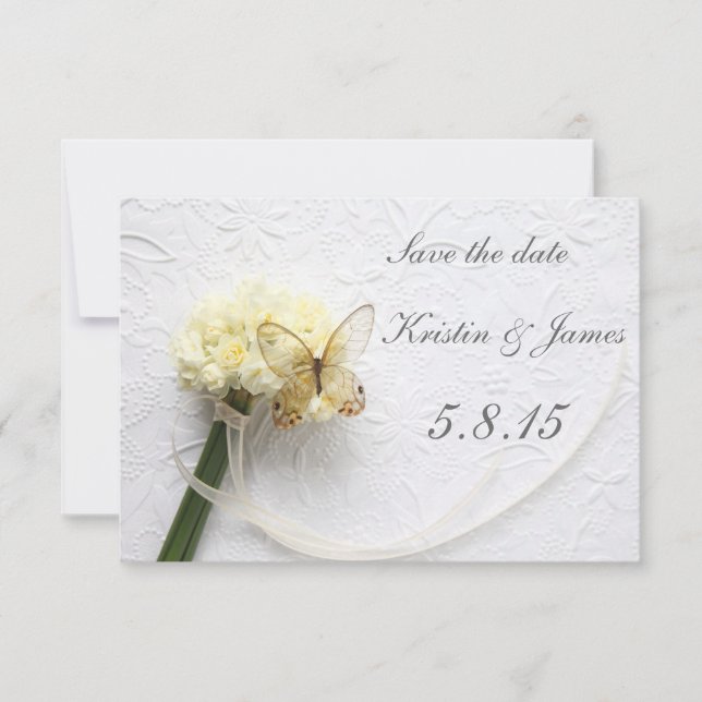 Save The Date Papillon sur bouquet de fleurs enregistrer la date (Devant)