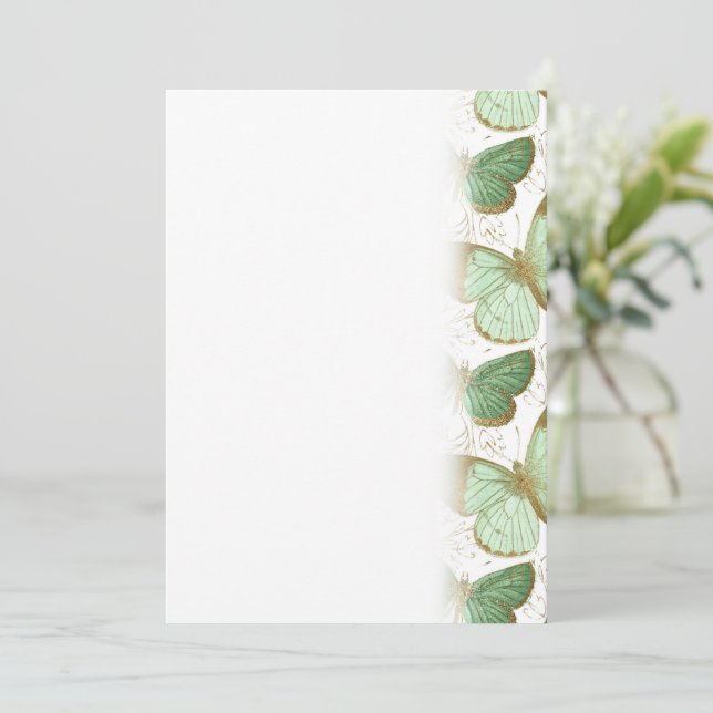 Save The Date Papillon vert floral blanc fleur floraison (Debout devant)