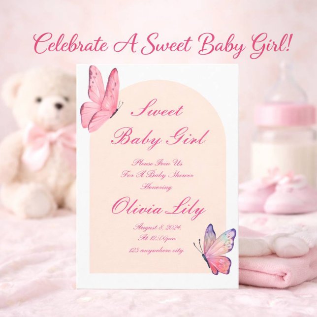 Save The Date papillons baby shower rose bébé (Créateur téléchargé)
