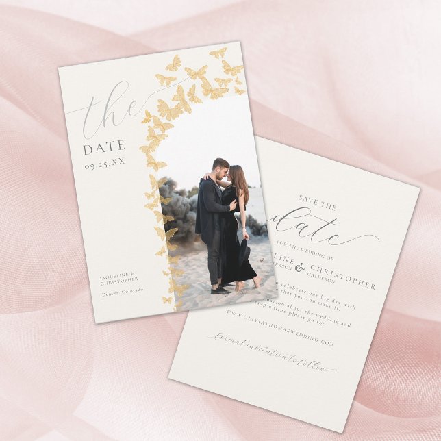 Save The Date Papillons Boho Photo Arch Wedding Enregistrer la d (gold butterflies boho arch photo save the date elegant romantic modern whimsical classy calligraphy)