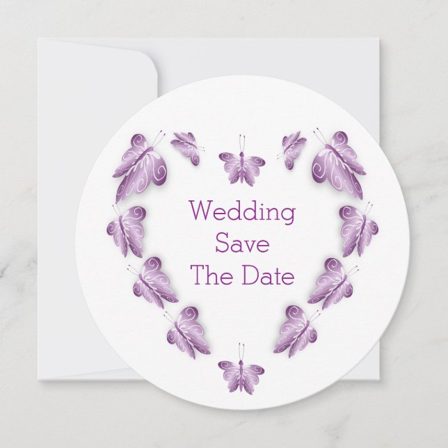Save The Date Papillons de couleur violet Mariage de design (Devant)
