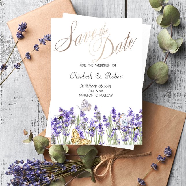 Save The Date Papillons de lavande botanique (Créateur téléchargé)