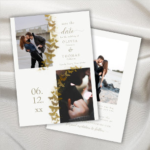Save The Date Papillons d'or moderne Élégant 3 Photos Mariage