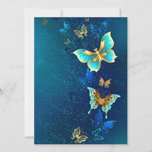 Save The Date Papillons d'or sur un Arrière - plan bleu (Devant)