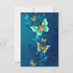 Save The Date Papillons d'or sur un Arrière - plan bleu