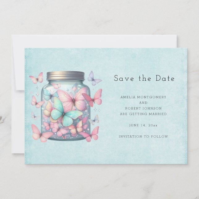 Save The Date Papillons Fantaisistes dans un Pot (Devant)