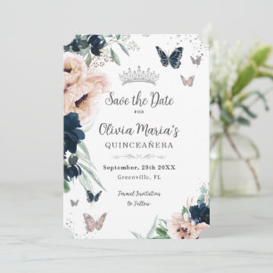 Save The Date Papillons florale Blush Quinceañera