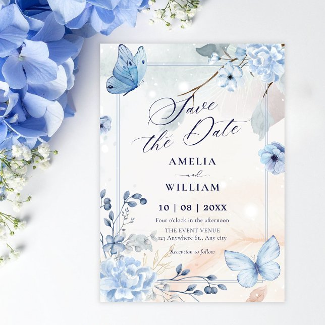 Save The Date Papillons floraux bleus (Créateur téléchargé)